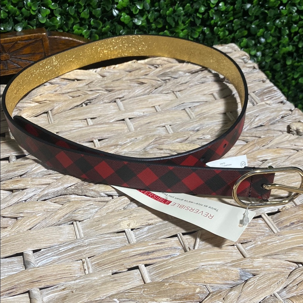 Reversible Red and Gold Plaid Belt by Talbots NWT